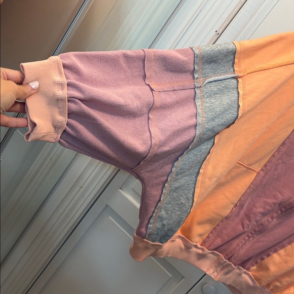 ✨ DOUBLE TAKE ✨ Baggy Fit Colorblock Zip Up Hoodie Peach Gray Pink Size Medium - Picture 4 of 14